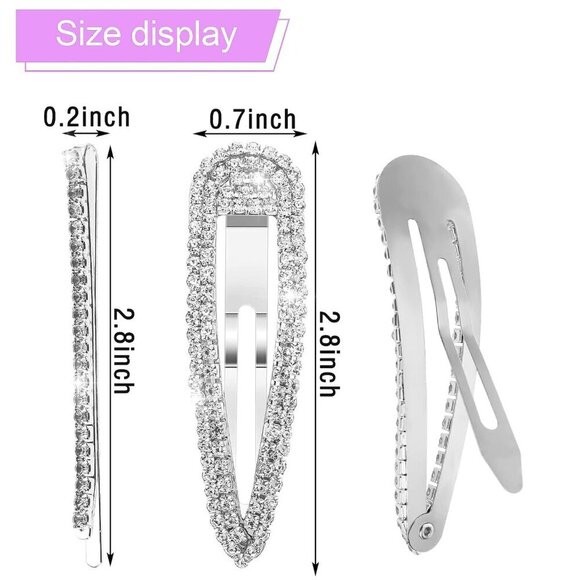 16Pcs Rhinestone Water Drop Crystal Snap Hair Clips for Girls Women main image 4